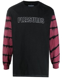 T-shirt à manche longue imprimé tie-dye noir Pleasures