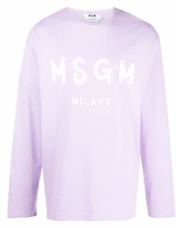 T-shirt à manche longue imprimé violet clair MSGM