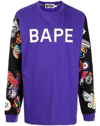 T-shirt à manche longue imprimé violet A Bathing Ape