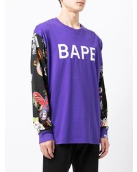 T-shirt à manche longue imprimé violet A Bathing Ape