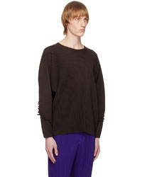 T-shirt à manche longue marron foncé Homme Plissé Issey Miyake