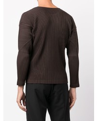 T-shirt à manche longue marron foncé Homme Plissé Issey Miyake