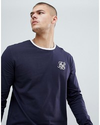 T-shirt à manche longue orné bleu marine Siksilk