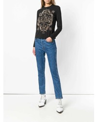 T-shirt à manche longue orné noir Versace Jeans