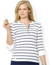 T-shirt à rayures horizontales blanc et bleu marine