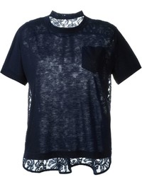 T-shirt en dentelle bleu marine Sacai