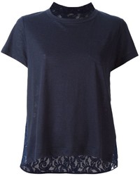 T-shirt en dentelle bleu marine Sacai