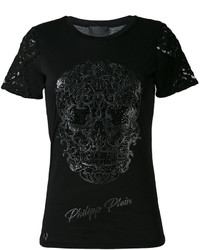 T-shirt en dentelle brodé noir Philipp Plein
