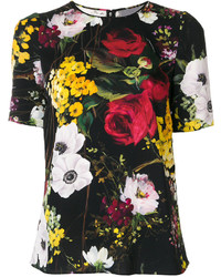 T-shirt en soie à fleurs noir Dolce & Gabbana