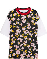 T-shirt en soie à fleurs noir Marni