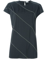 T-shirt en soie à rayures horizontales gris foncé Brunello Cucinelli