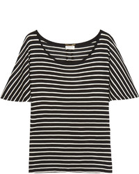 T-shirt en soie à rayures horizontales noir Saint Laurent