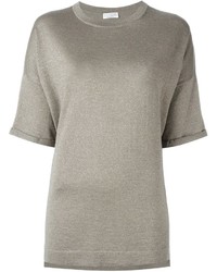T-shirt en soie en tricot gris Brunello Cucinelli