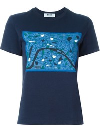 T-shirt imprimé bleu marine MSGM