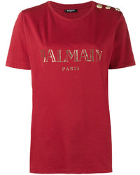 T-shirt imprimé rouge Balmain