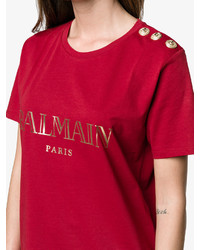 T-shirt imprimé rouge Balmain