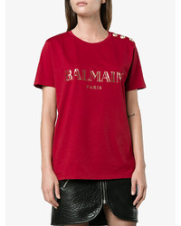 T-shirt imprimé rouge Balmain