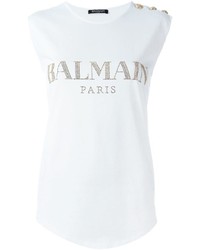 T-shirt orné blanc Balmain