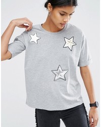 T-shirt pailleté à étoiles gris Asos