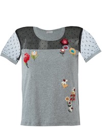 T-shirt pailleté à fleurs gris