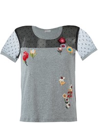 T-shirt pailleté à fleurs gris RED Valentino