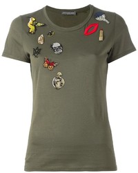 T-shirt pailleté brodé olive