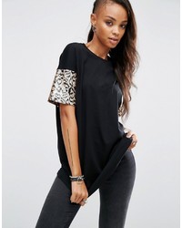 T-shirt pailleté imprimé léopard noir Asos
