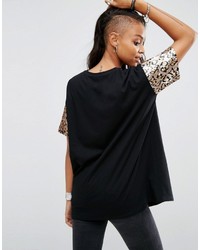 T-shirt pailleté imprimé léopard noir Asos