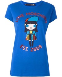 T-shirt pailleté orné bleu Love Moschino