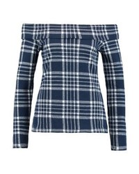 Top à épaules dénudées à carreaux bleu marine Banana Republic