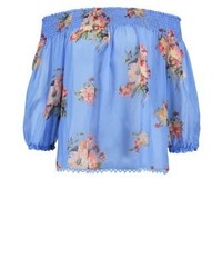 Top à épaules dénudées à fleurs bleu clair iBlues