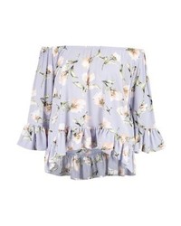 Top à épaules dénudées à fleurs bleu clair MOVES