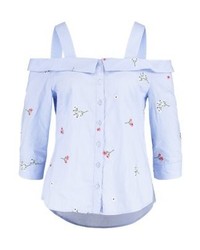 Top à épaules dénudées à fleurs bleu clair New Look
