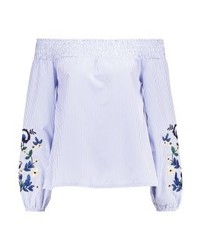 Top à épaules dénudées à fleurs bleu clair New Look