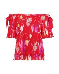Top à épaules dénudées à fleurs rouge Banana Republic