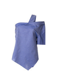 Top à épaules dénudées à rayures horizontales bleu