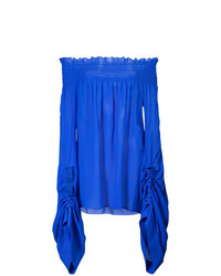Top à épaules dénudées en soie bleu Saint Laurent