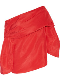 Top à épaules dénudées en soie rouge