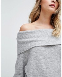 Top à épaules dénudées en tricot gris
