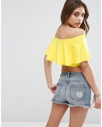 Top à épaules dénudées jaune Asos