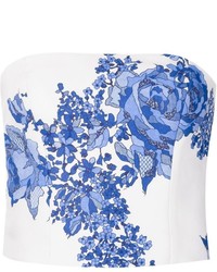 Top court à fleurs blanc et bleu Monique Lhuillier