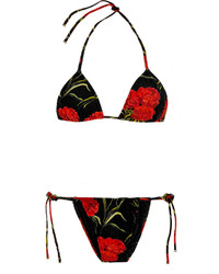Top de bikini à fleurs noir Dolce & Gabbana