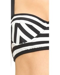 Top de bikini à rayures horizontales blanc et noir Kate Spade