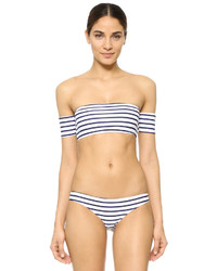 Top de bikini à rayures horizontales bleu