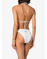 Top de bikini à rayures verticales blanc Ganni