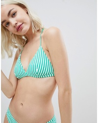 Top de bikini à rayures verticales vert
