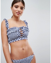 Top de bikini en vichy bleu clair