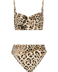 Top de bikini imprimé léopard marron clair