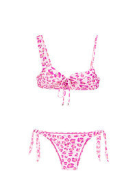 Top de bikini imprimé léopard rose