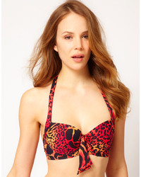 Top de bikini imprimé léopard rouge